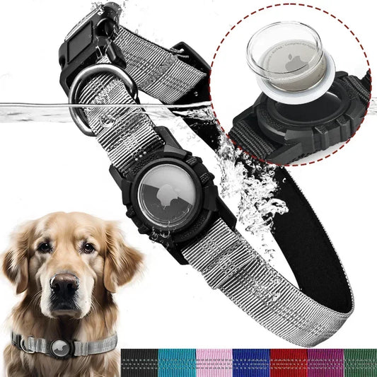 Reflective Waterproof Dog Collar – With Transparent AirTag Cover & Anti-Loss Design